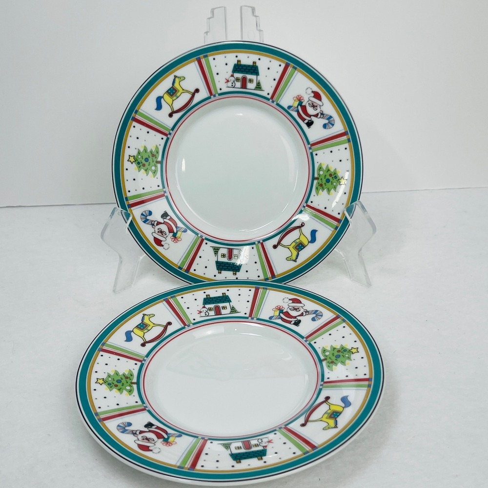 Studio Nova Holiday Charm Bread Butter Plates Set of 2 Christmas Santa 6.5"